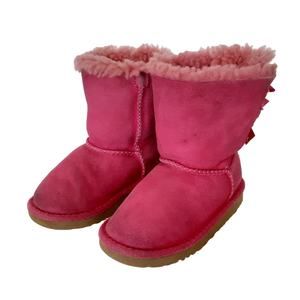 UGG Bailey Bow Boot II Lil Pink Boots Sheepskin Lined Girls 8 Winter Pink
